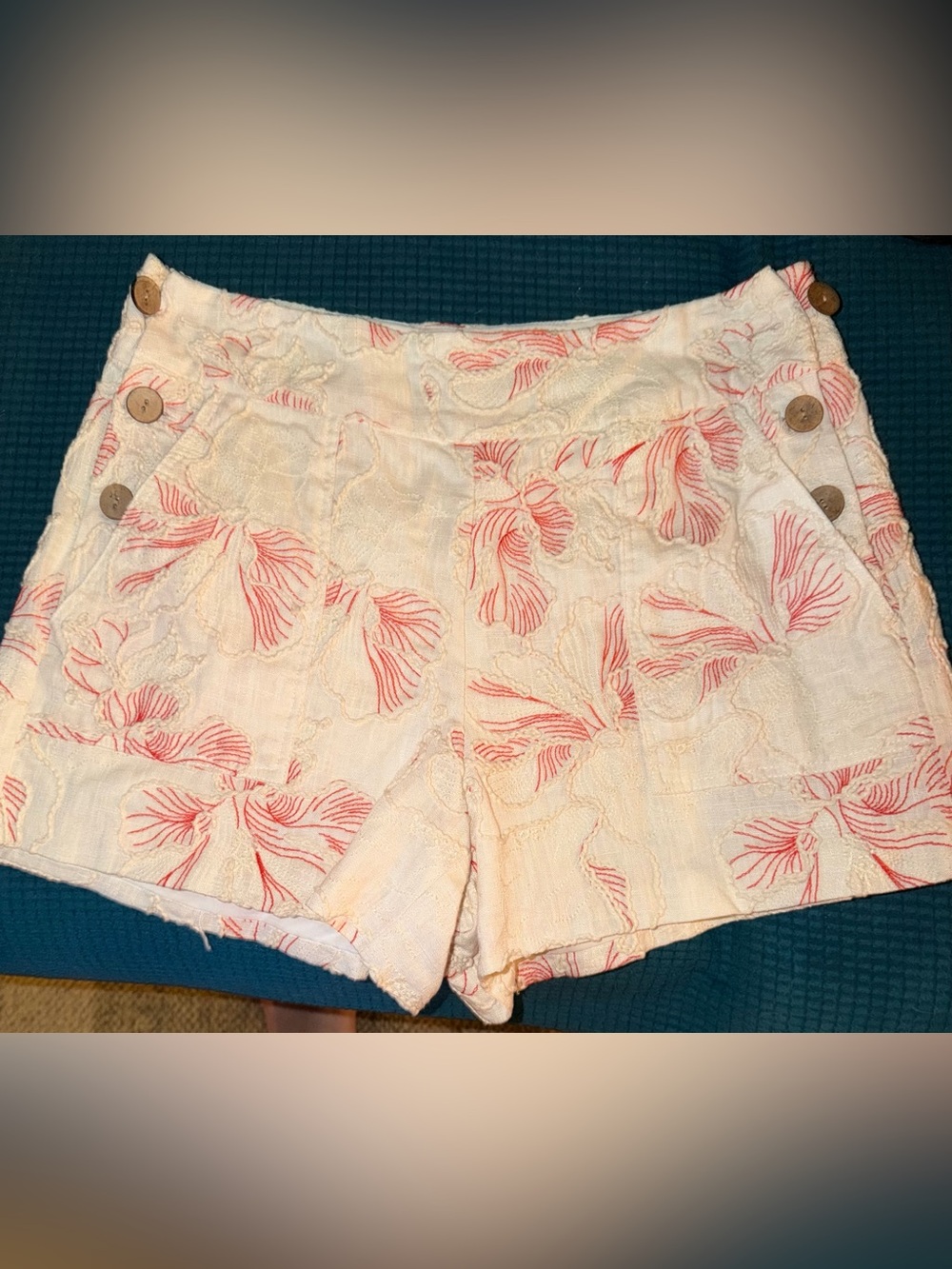 Willa Story Light Cream Floral Embroidered Women's Shorts Size M